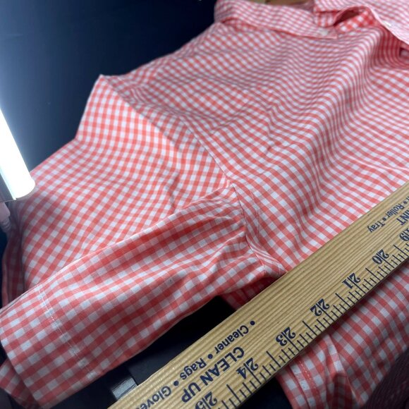 L.L.Bean Mens Orange Gingham Check Short Sleeve Button-Up Shirt Size L-Tall - Picture 6 of 6